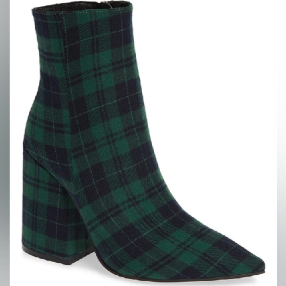 Alias Mae Ahara Bootie Sz 36 US 5 Green Tartan Plaid Chunky Heel Boots
